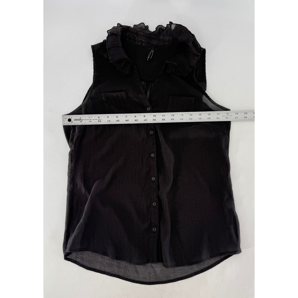 Lapis Sleeveless Black Ruffle Collar Button Blouse Sz L Whimsigoth Romantic Boho - Picture 8 of 10